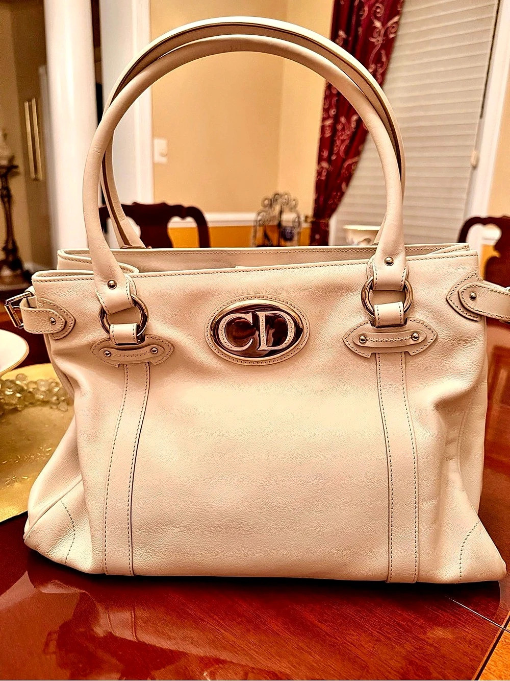 Christian Dior Leather Tote in Cream